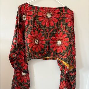 Kantha Bae Abundance Crop Blouse - Black and Red OS